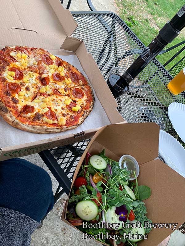 Boothbay Craft Brewery, Taphouse & RV Resort - "Camden Pizza" and Farmers Salad